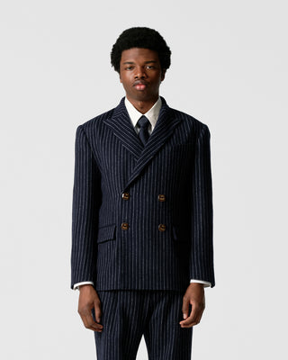 Navy Pinstripe Double-Breasted Blazer
