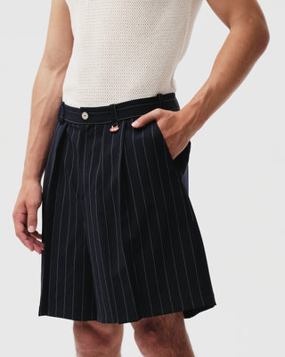 Navy Pinstripe Origami Shorts