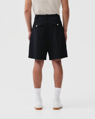 Navy Pinstripe Origami Shorts