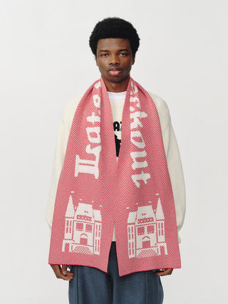 Red/White Herringbone Hotel Logo Scarf