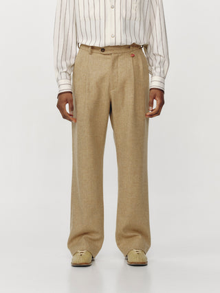 Beige Double Pleated Trousers