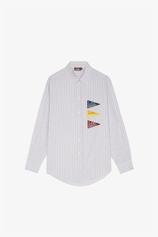 White/Blue Striped Flag Western Shirt