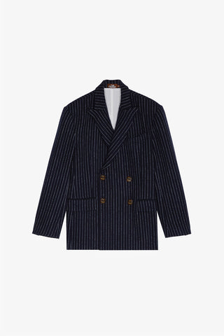 Navy Pinstripe Double-Breasted Blazer
