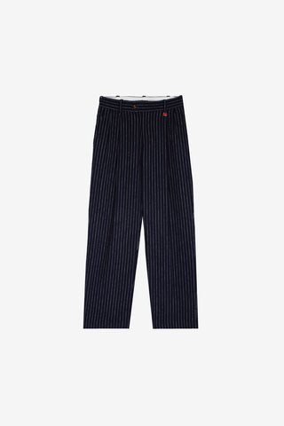 Navy Pinstripe Double Pleated Trousers