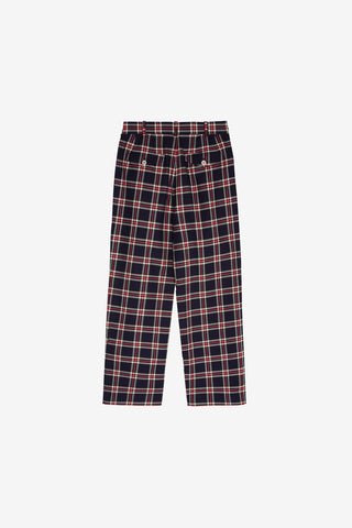 Navy Checkered Double Pleated Trousers