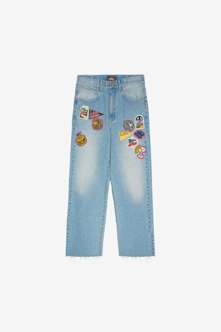 Light Blue Raw Edge Patched Jeans