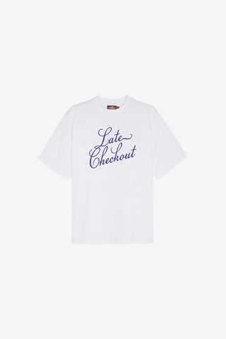White Blue Script Tee