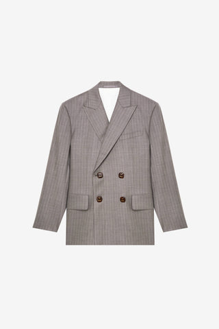Grey Pinstripe Double-Breasted Blazer