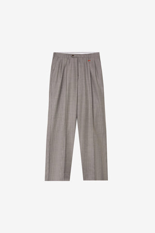 Grey Pinstripe Double-Pleated Trousers