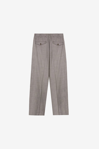 Grey Pinstripe Double-Pleated Trousers