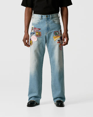 Light Blue Raw Edge Patched Jeans