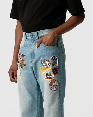 Light Blue Raw Edge Patched Jeans