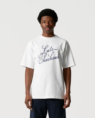 White Blue Script Tee