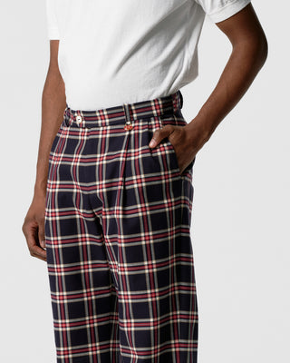 Navy Checkered Double Pleated Trousers