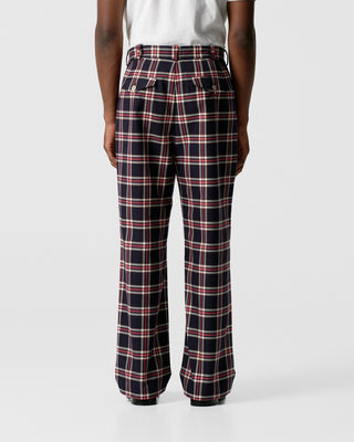 Navy Checkered Double Pleated Trousers
