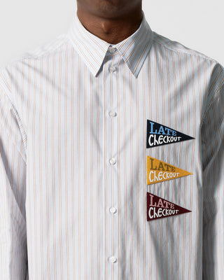 White/Blue Striped Flag Western Shirt