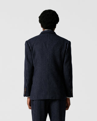 Navy Pinstripe Double-Breasted Blazer