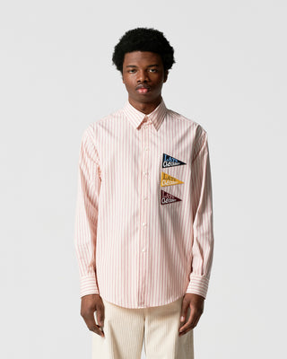 White/Pink Striped Flag Western Shirt