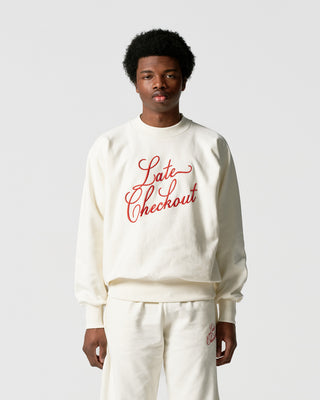 White/Red Script Crewneck Sweatshirt