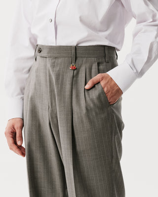 Grey Pinstripe Double-Pleated Trousers