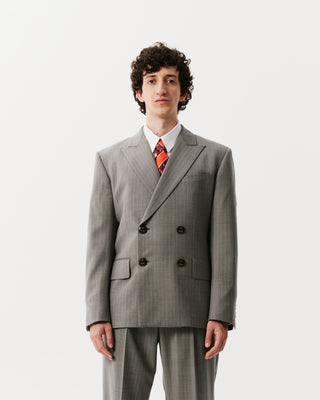 Grey Pinstripe Double-Breasted Blazer