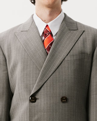 Grey Pinstripe Double-Breasted Blazer