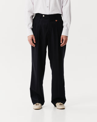 Navy Double-Pleated Trousers