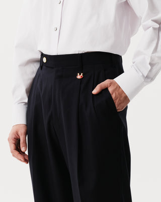 Navy Double-Pleated Trousers