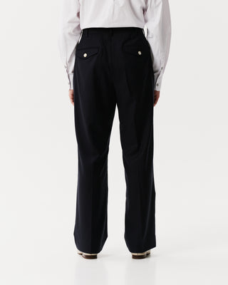 Navy Double-Pleated Trousers