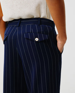Navy Pinstripe Trousers