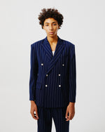 Load image into Gallery viewer, Navy Pinstripe Double-Breasted Blazer
